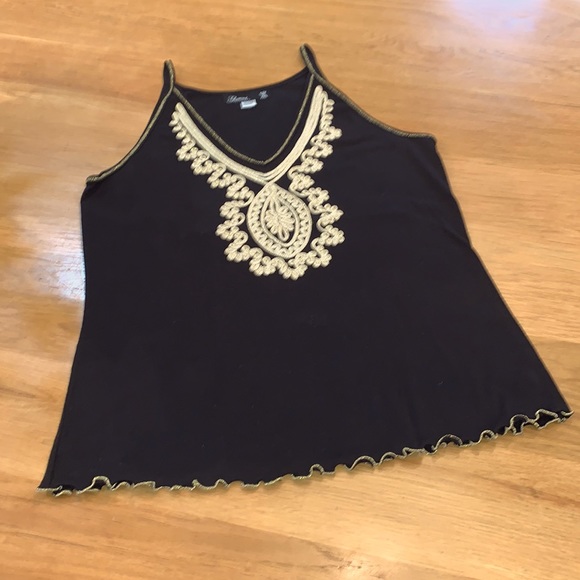 GLAMOUR Size M~Gold Embroidery Trimmed Tank Top ~ - Picture 4 of 8